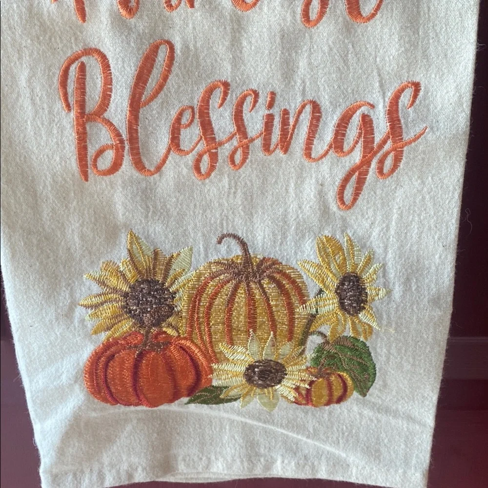 Harvest Blessings Kitchen Towel - Cream and Orange